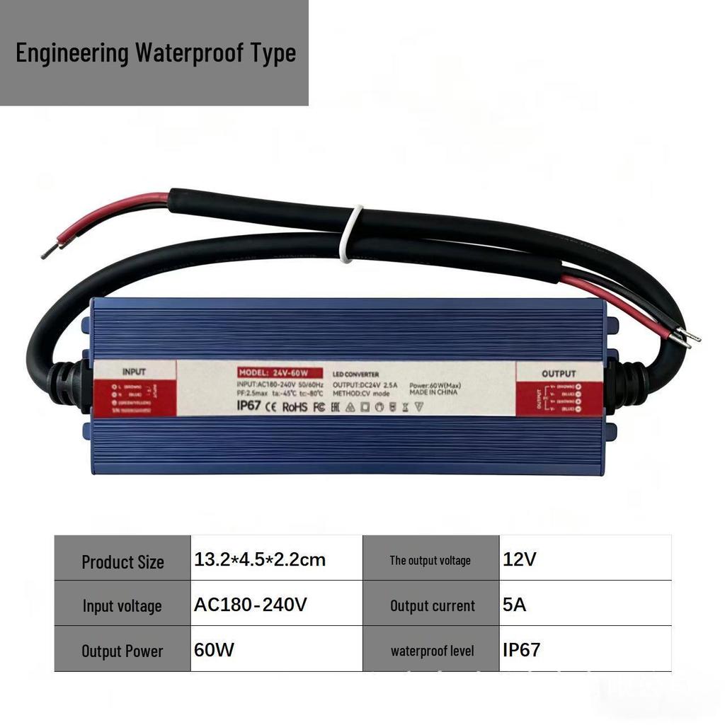 IP67 Outdoor Waterproof Constant Voltage Driver, 12V/24V, 60W-600W Power Supply with Full Potting