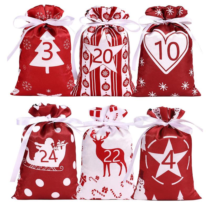 Empty Advent Calendar 24 Days Christmas Countdown Calendar Gift Drawstring Bag Christmas Pattern Design And Drawstring Design