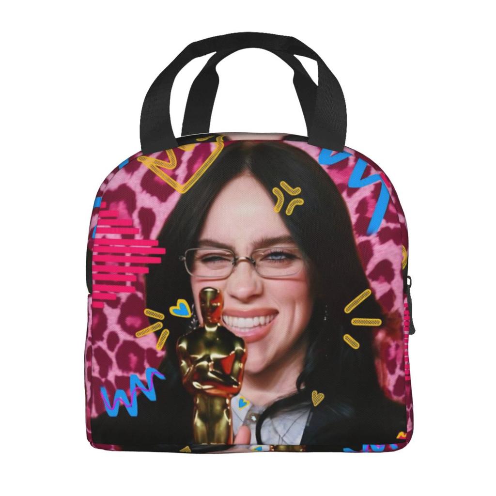 B-Billie-Girl E-eilish American Singer Insulated Lunch Bag Food Container Portable Thermal Cooler Lunch Boxes For School Office