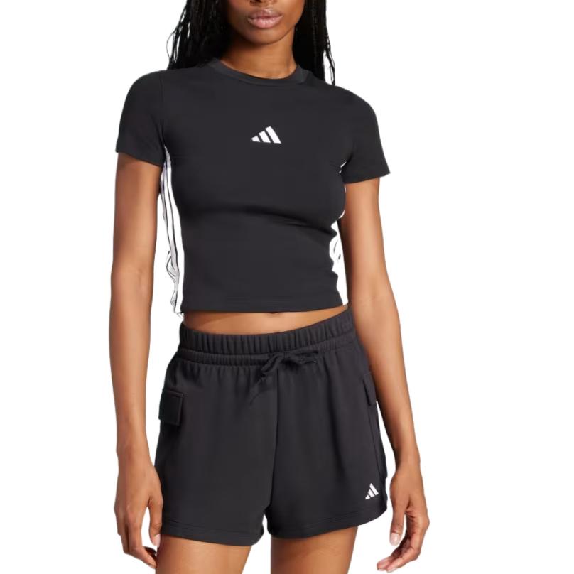 adidas Womens Essentials 3-Stripes Slim Baby T-Shirt Black/White Women Streetwear JC8325