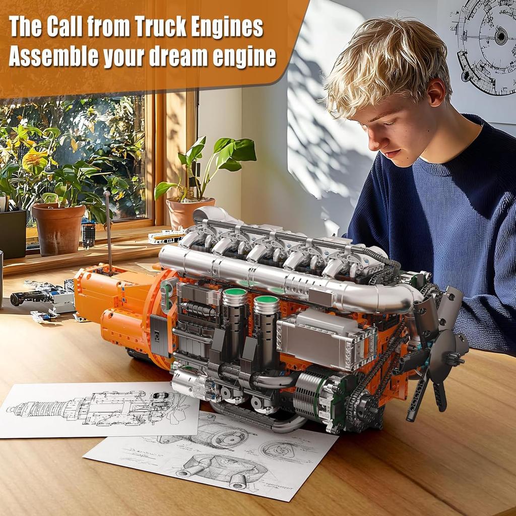Mould King 10200 Technology Truck Engine Block Toy Engine Clamp Block with Motor and Collectible Model Gift for Set, 3070-Piece Transmission,