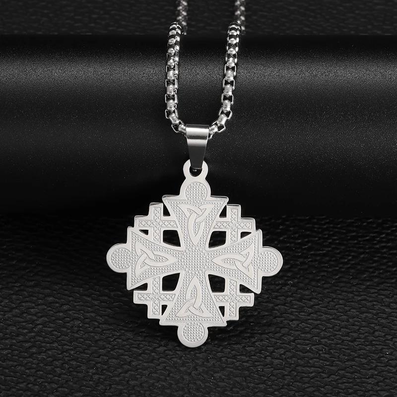 Collana con Ciondolo a Croce con Intreccio Celtico Nordico Vintage per Uomo Catena in Acciaio Inossidabile Gioiello Collana Amuleto