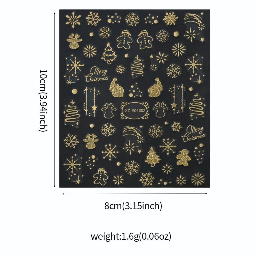 1Pcchristmas Nail Stickers Gold Foil Embossed Christmas Tree Gingerbread Man Reindeer Star Wearable Nail Stickers Phone Laptop D