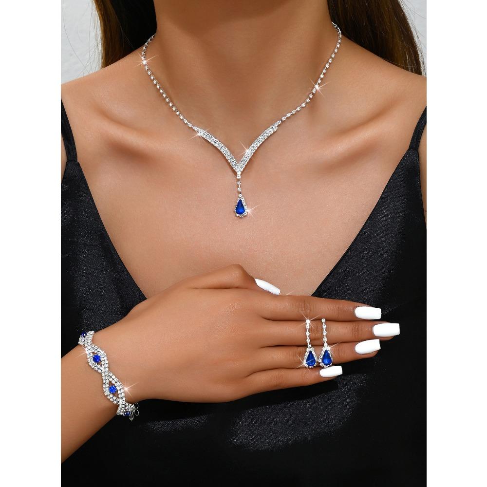 Girls' Jewelry, Flash Diamond Necklace, Earrings, Stud Earrings, Wedding Jewelry Set.