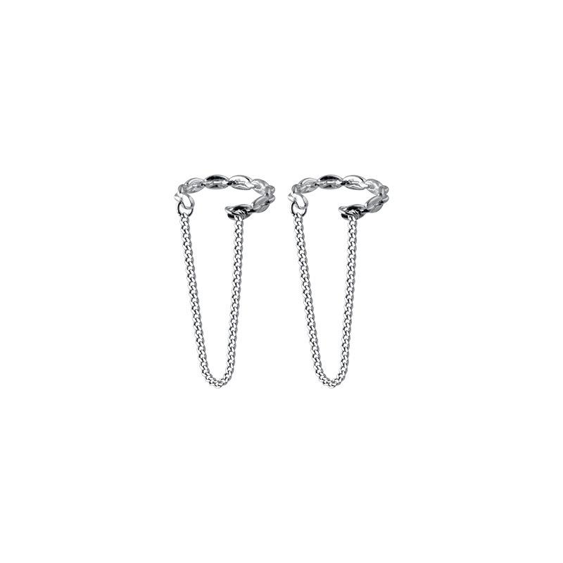 

Korean Style S925 Sterling Silver Tassel Chain Ear Clip, No Piercing Twisted Design, Light Luxury Earrings for Women.