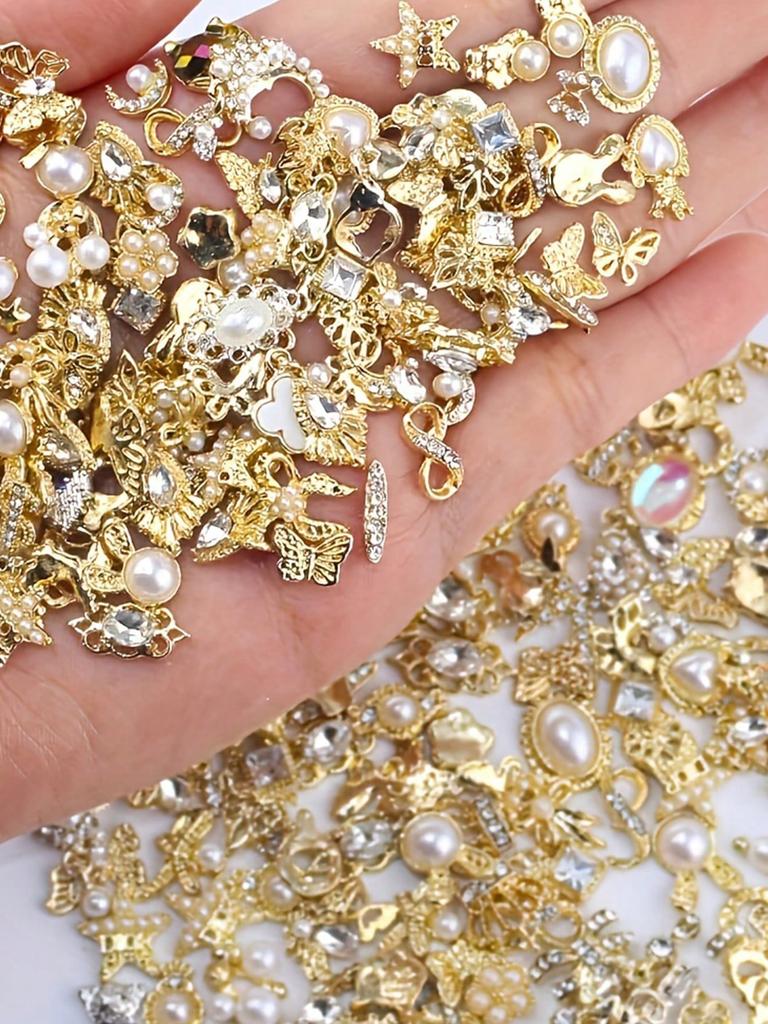10pcs Luxury Nail Art Charms Set - 3D Alloy Butterfly, Heart, Bow & More with Rhinestones - Perfect for DIY Manicures & Pedicures