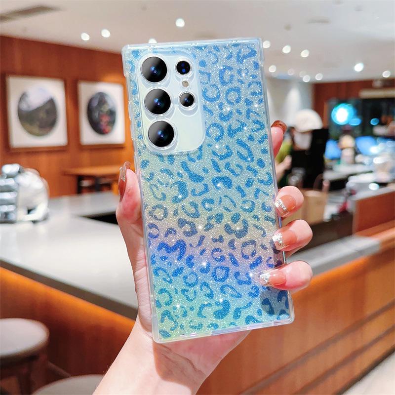 Iridescent Blue Leopard Glitter Samsung S22/S23/A15/A55 Full Coverage Phone Case
