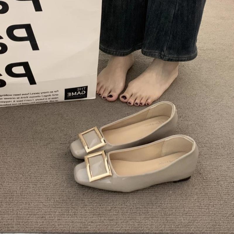 New Fall Grey Square Head Thick Heel Women's Shoes Buckle Single Shoes Wedding Shoes Commuter Size Large Small Medium Low Heel