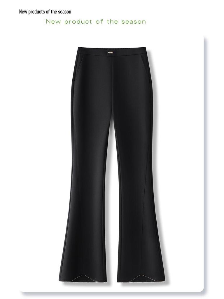 Women's Black Flared Pants - Spring 2025 High Waist Slimming Trousers
