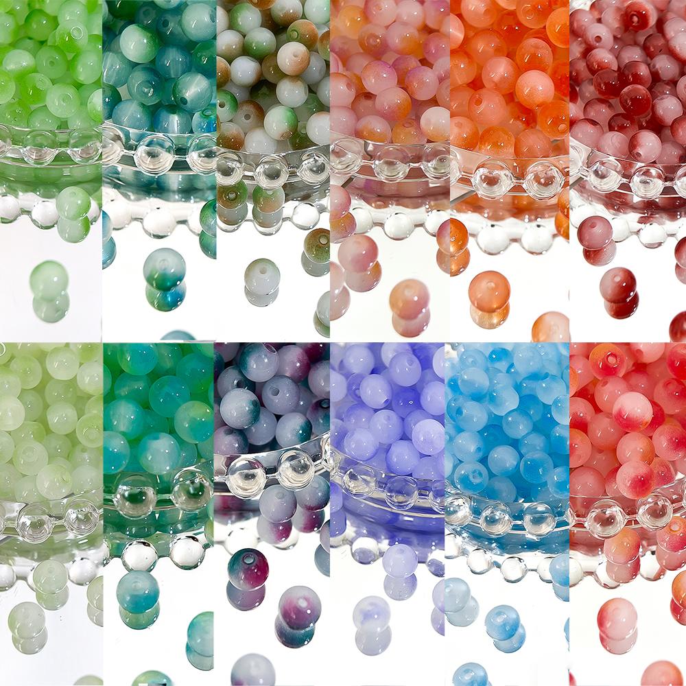 100pcs Glass Gradient Beads Multi Color Round 8mm Loose Spacer Beads for DIY Craft Bracelet Necklace Jewelry Making Findings
