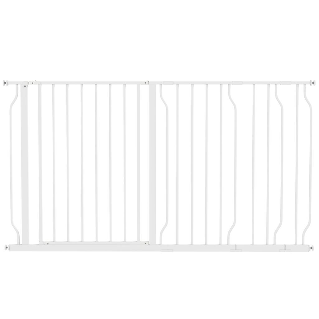 Steel and ABS Dog Safety Gate, Extendable 75-145cm for Stairs and Doors, White