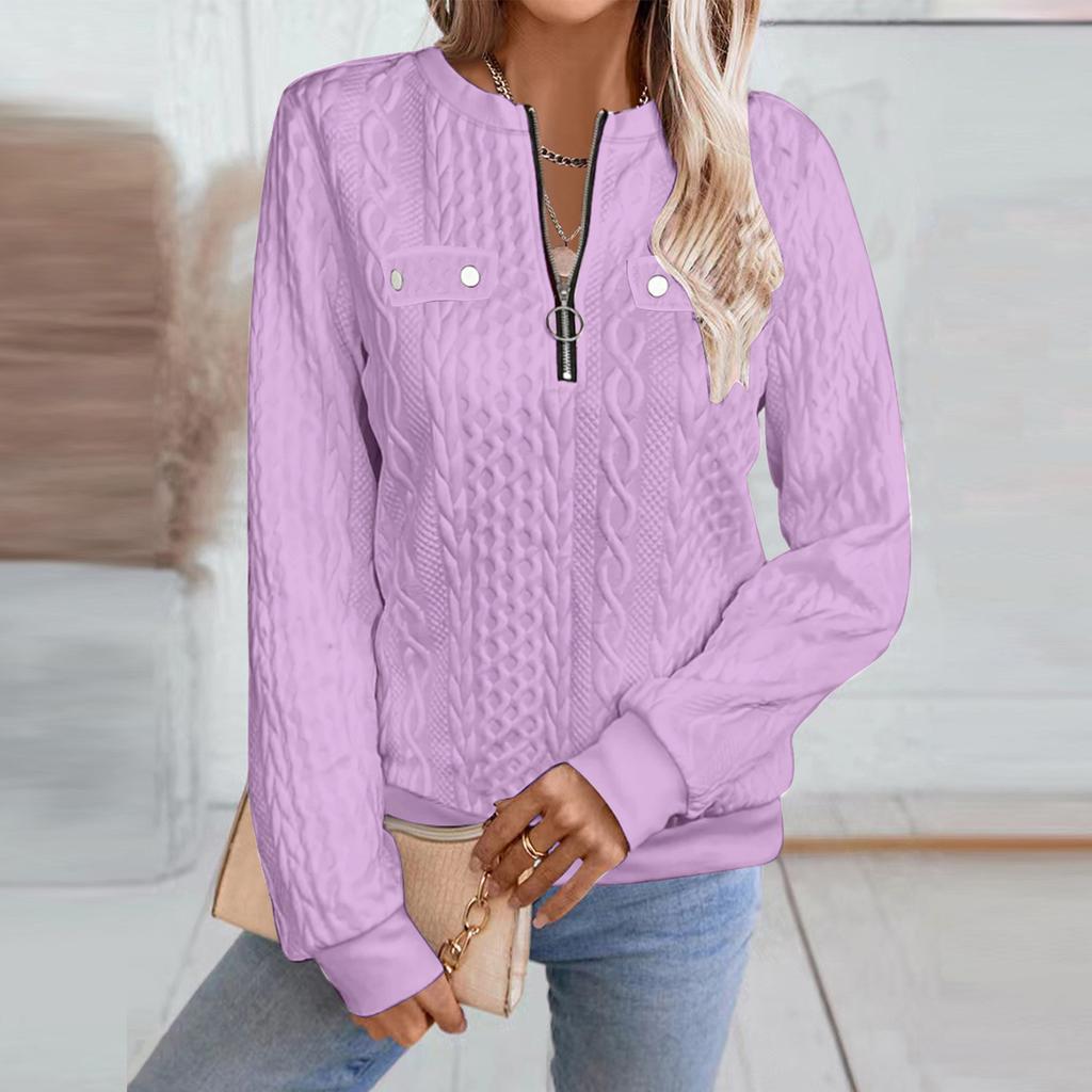 Women's Fashion Long Sleeve Solid Color Casual Collar Zipper Long Sleeve Sweatshirt