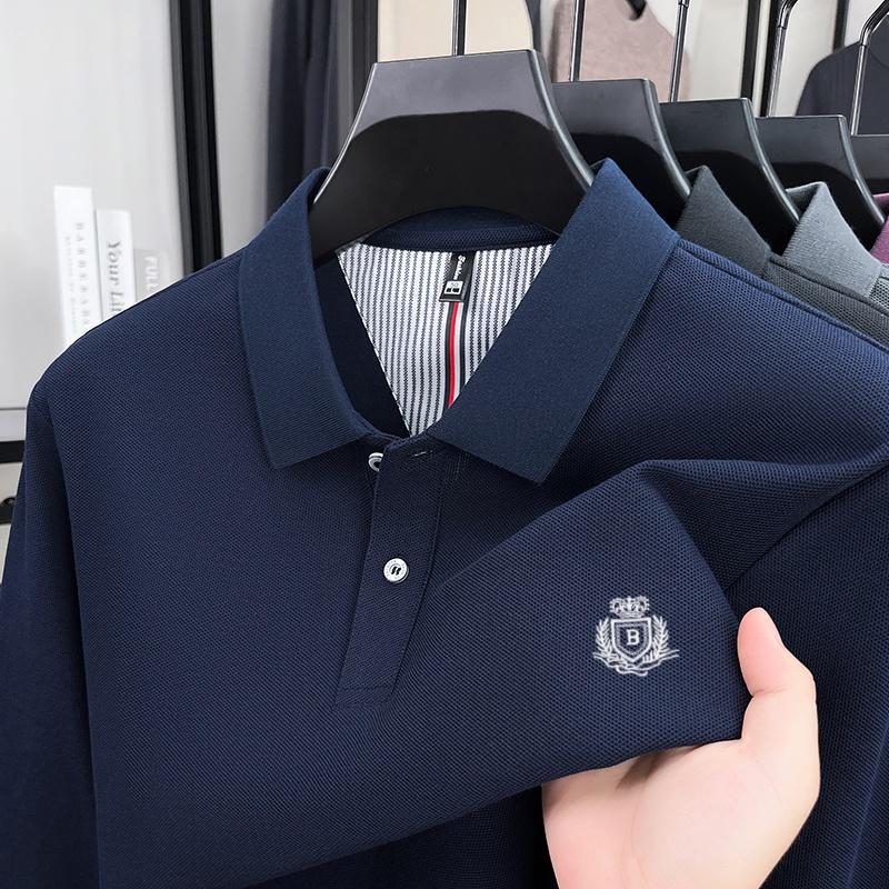 100% Pure Cotton Men'S Long Sleeved Polo Shirt High-End Designer Brand Embroidered T-Shirt 2025 Autumn New Casual Breathable Top