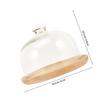 Wooden Cake Tray with Clear Glass Dome Lid Round Dessert Display Server Plate for Cupcakes Cookies Fruits Muffins Baking Storage
