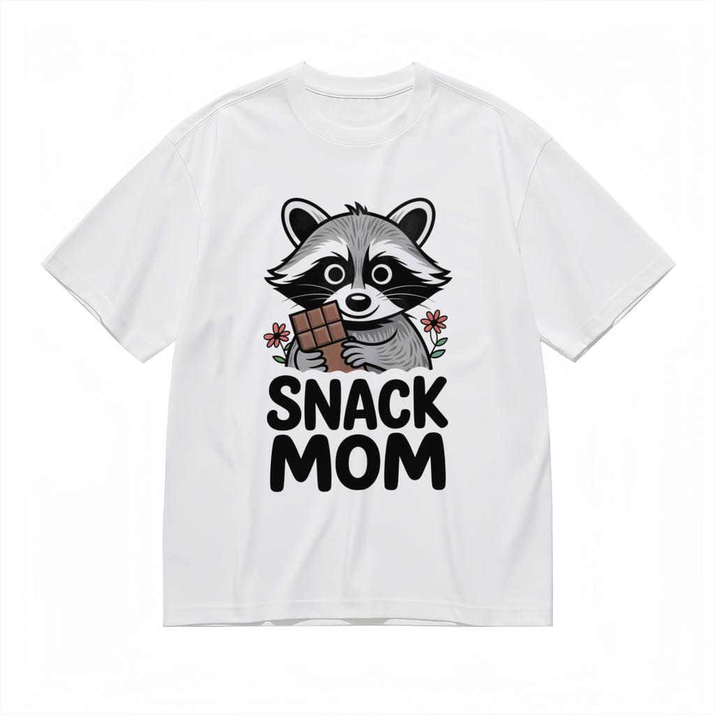 Damen Snack Mama Grafik T-Shirt Niedlicher Waschbär Schokoladenliebhaber Unisex 100% Baumwolle