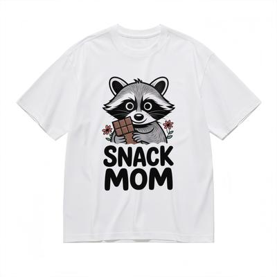 Damen Snack Mama Grafik T-Shirt Niedlicher Waschbär Schokoladenliebhaber Unisex 100% Baumwolle