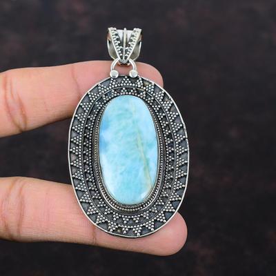 Larimar Edelstein Anheng 925 Sterlingsølv Anheng Larimar Smykker Fantastisk Vintage Anheng Håndlaget Anheng Gave Til Ham Anheng For Kvinner