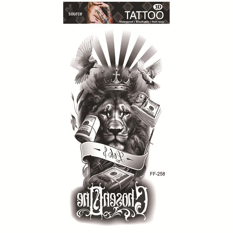 Adesivi per tatuaggi impermeabili Yuanhua - Totem con testa di lupo e disegni di testo arabo
