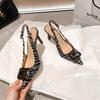 2025 spring new temperament bag head empty sandals pointed head rhinestone stiletto women's shoes woolen surface sheepskin inner spring