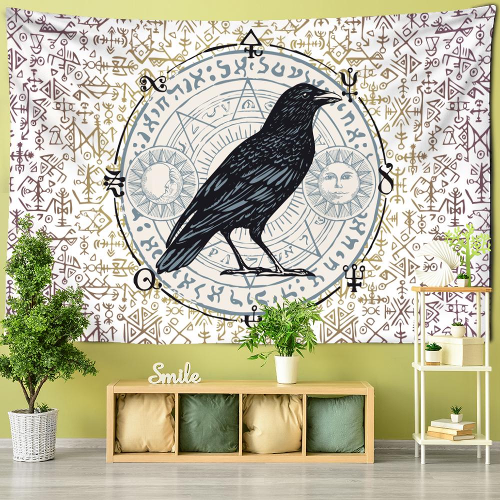 Crow Pattern Tarot Card Tapestry Wall Hanging Tapiz Hippie Witchcraft Mystery Constellation Art Dormitory Home Decor