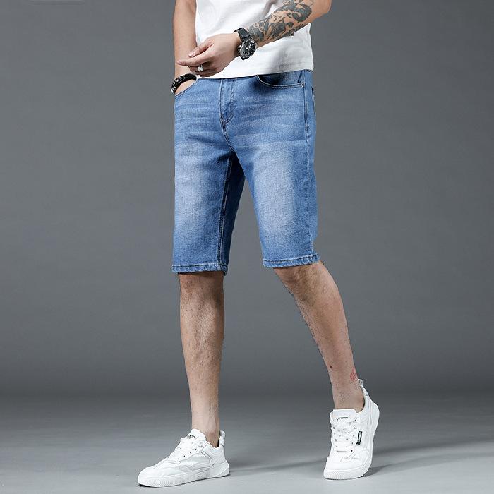 Denim shorts men's summer loose straight-leg five-quarter pants Korean style trendy blue thin denim mid-pants