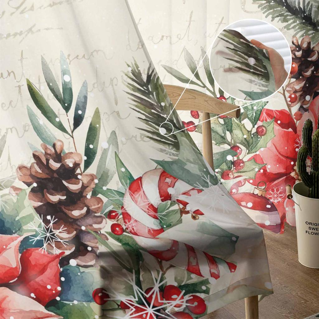Vánoční Poinsettia Berry Závěsy do obývacího pokoje Ložnice Domácí dekorace Okno Voál Tyl Závěsy na závěsy
