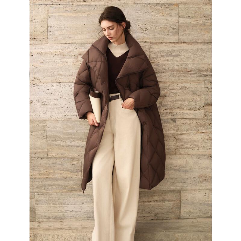 ELLE Women's Vintage Diamond Quilted Long Duck Down Jacket