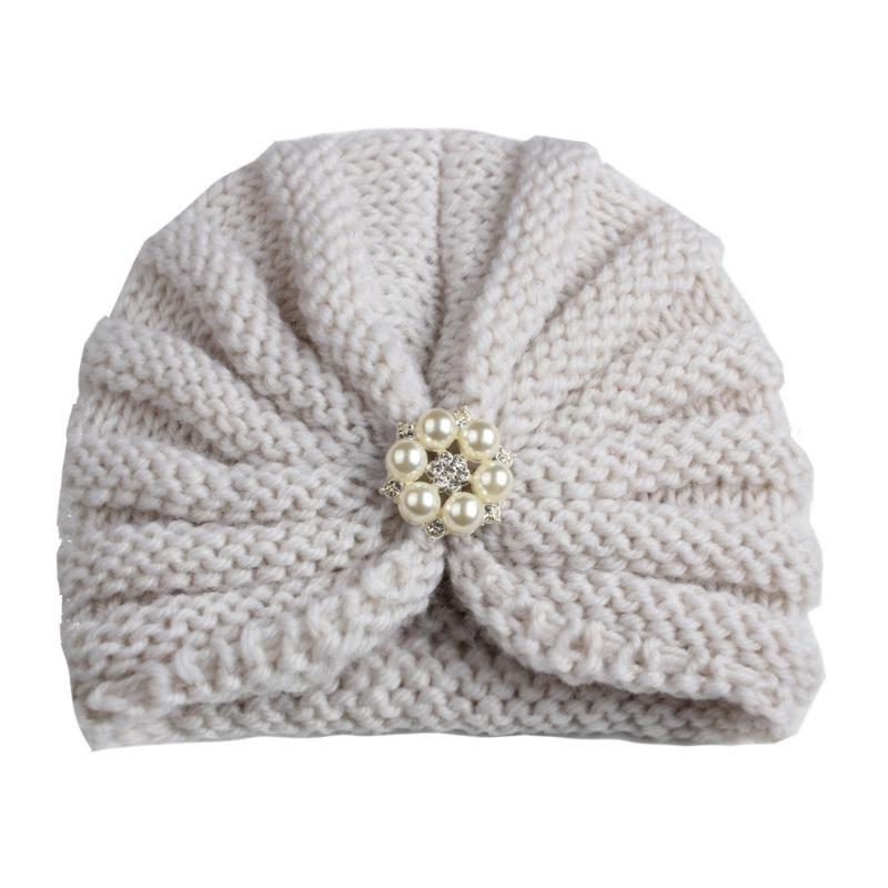 New Children's Products Winter, Solid Color with Diamond Baby Wool Hat, Baby Knitted Thermal Hat