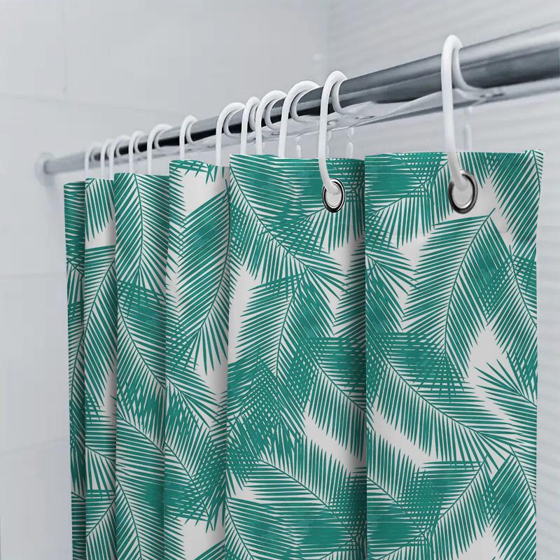 Grünes Weißes Palmenmuster Wasserdichter Duschvorhang Für Badezimmer Dekor 72X84 Zoll