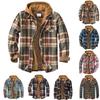 Men's Quilted Lined Button Down Plaid  Shirt Add Velvet To Keep Warm  Jacket With Hood(Non-positioning Printing)