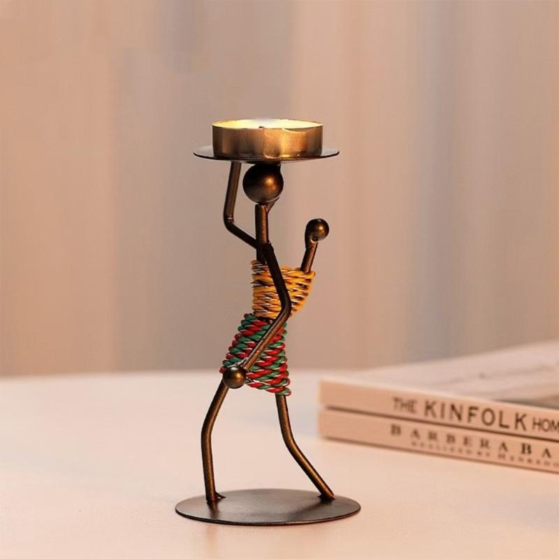 Iron African Tribal Lady Figurine Tealight Candle Holders Decorative Art Piece Ornament For Home Office Tabletop Display