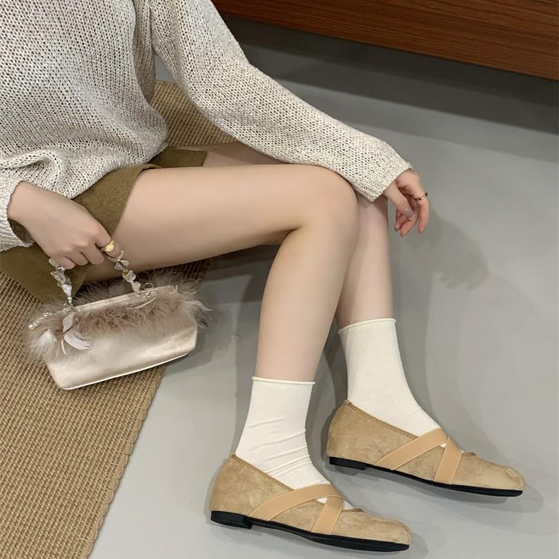 Flat-bottomed Ballet Shoes Female Retro Suede Single Shoes with Skirt French Fairy Style Mary Jane Women's Shoes