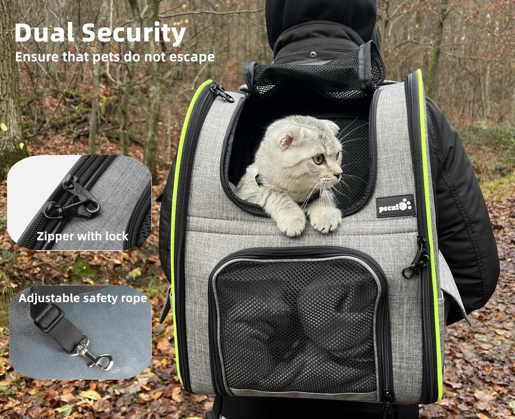 Pecute Pet Carrier Backpack for and Perfect for Hospital and Disaster Gray Cats, Dogs, Cats, Breathable, Expandable, 2-Way Bag, Foldable, Outings,