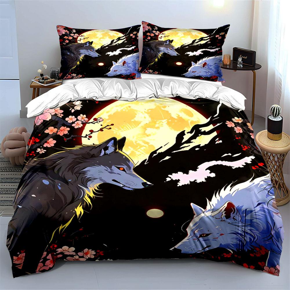 Wolf-Themed Art Set: Night Harmony Exquisite three-piece bedding set gift for kids and adults