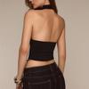 Spicy Style Black Halter Neck Backless Camisole with Pleats & Rivet Accents