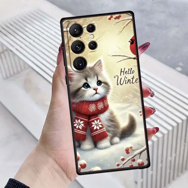 Cute cartoon cat illustration Phone Case For Samsung Galaxy S26 S25 S24 S23 S22 S21 S20 Ultra Plus FE 5G Black Soft TPU