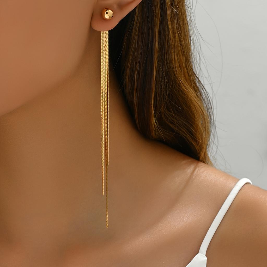Women'S Golden-Plated Tassel Earrings Posts Vintage Style, Versatile and ElegantDaily Earrings Exquisite Accessories