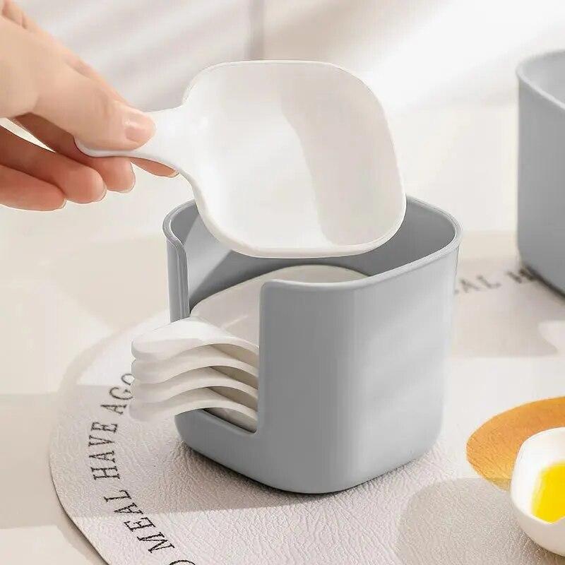 6Pcs/set Plastic White Household Dipping Small Dishes With Handles Tableware Set With Storage Rack Sauce Vinegar Dishes