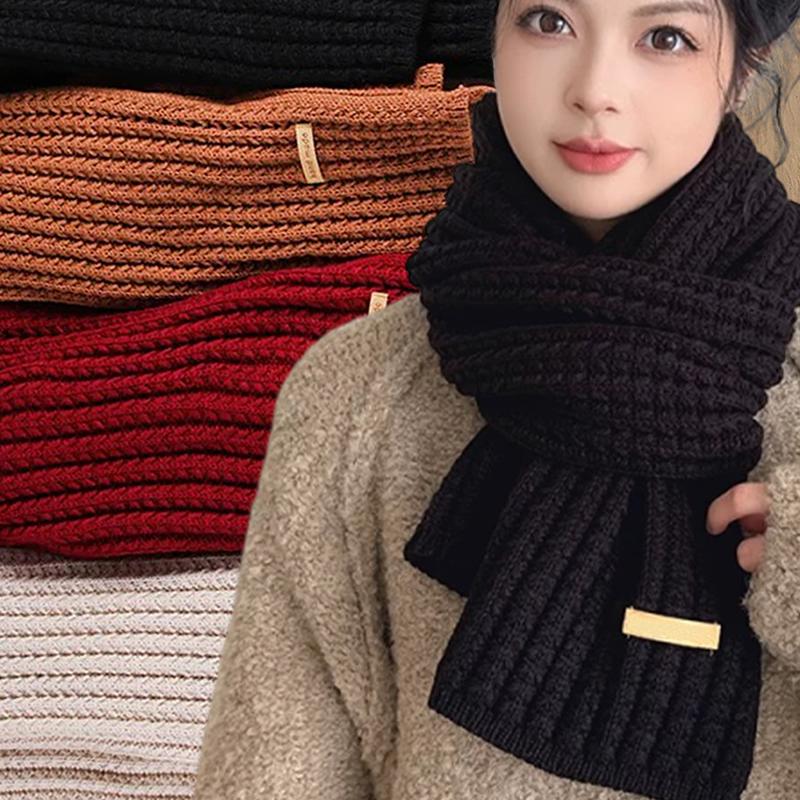 

Solid Color Knitted Scarf Winter Women Girls Warm Soft Comfortable Scarf Outdoor Elegant Versatile Plush Scarf Fashion Accessory красный