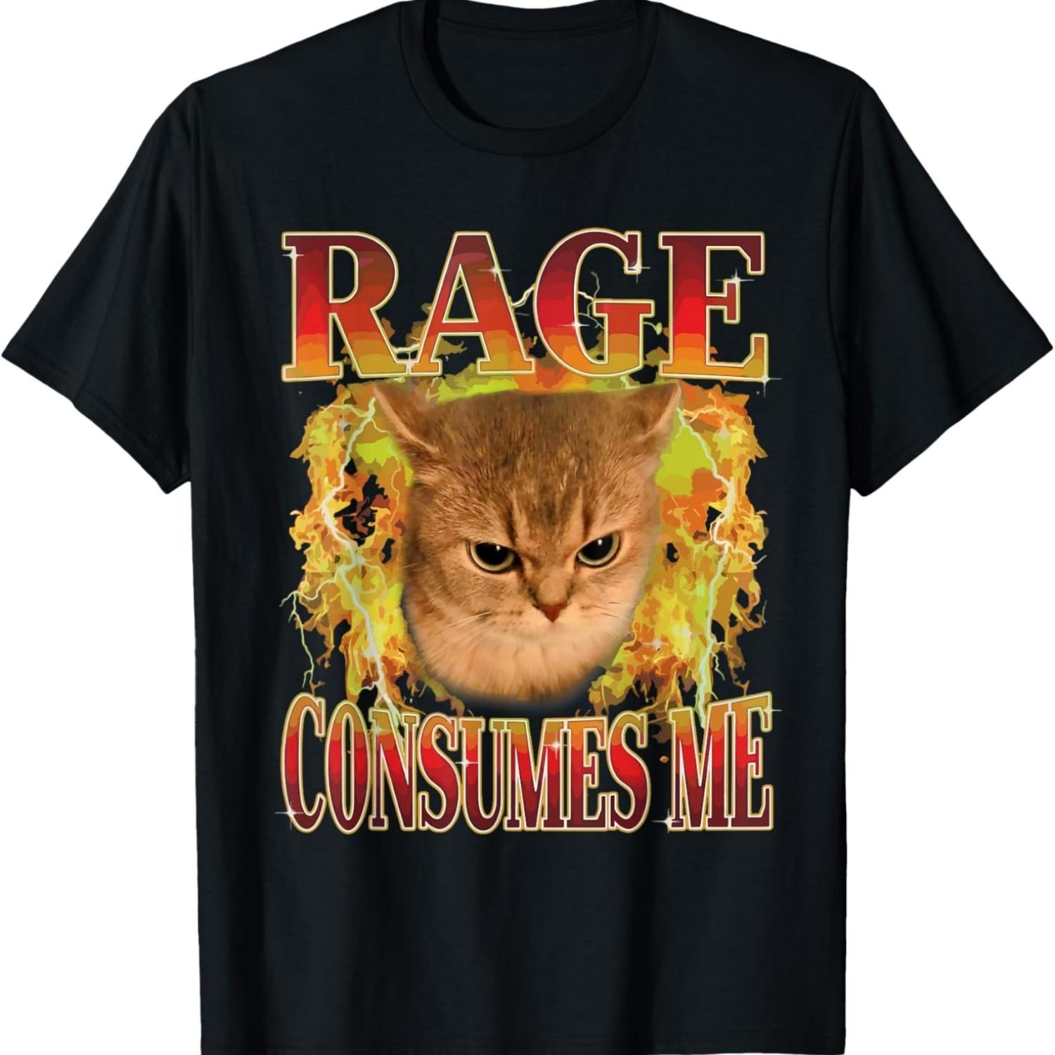 Cat Rage Is Consuming Me Funny Angry Meme Cats Humor Men Women T-Shirt S чёрный