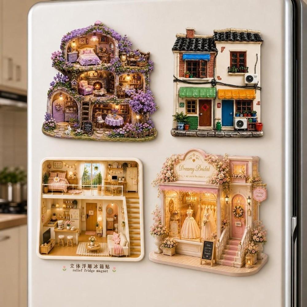Cute Home Theme Refrigerator Magnet 3D Relief 3D Refrigerator Stickers Kitchen Decor