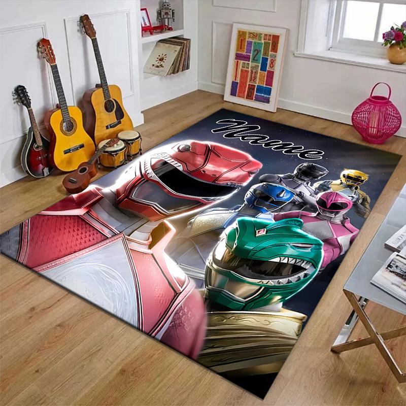 Custom Mighty Morphin Power Rangers Mat Personalized Name, Polyester Washable Indoor Entryway Rug, Gift for Christmas, Easter, Thanksgiving Day
