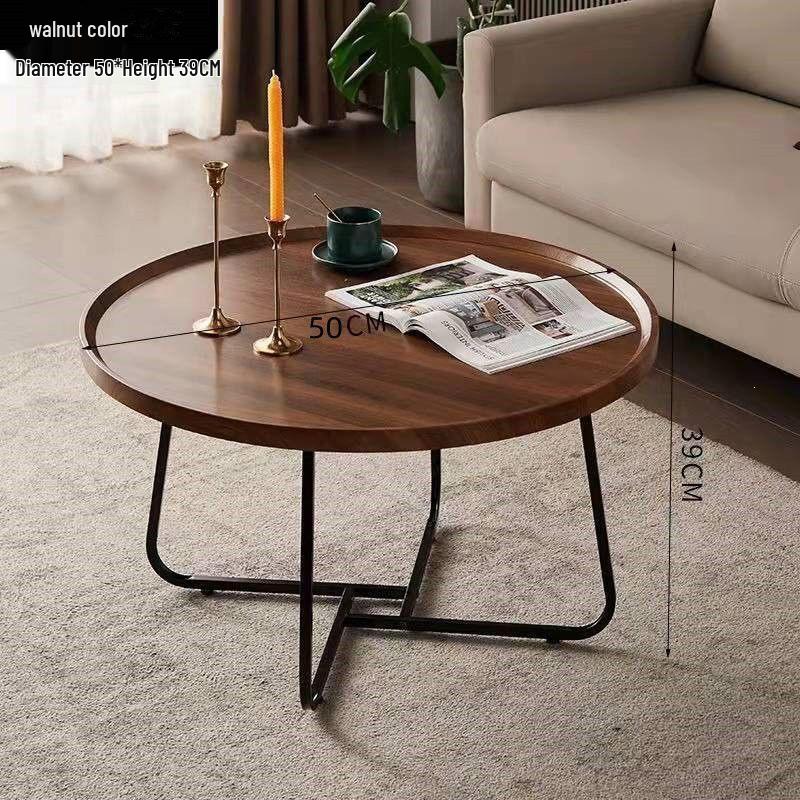 Walnut Minimalist Round Side Table – Italian Luxury Coffee Table for Living Room
