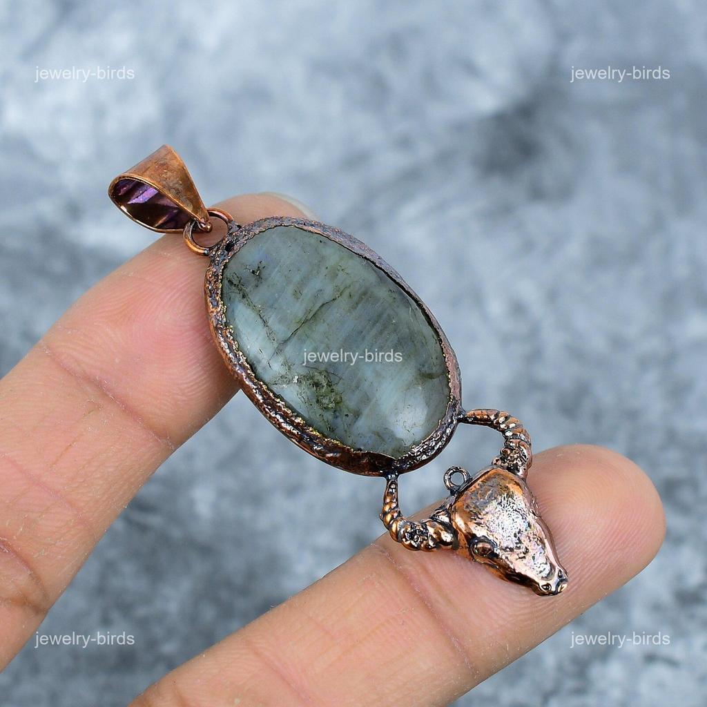 Oval Labradorite Gemstone Copper Mother Gift Electroformed New Trendy Pendant VP-22