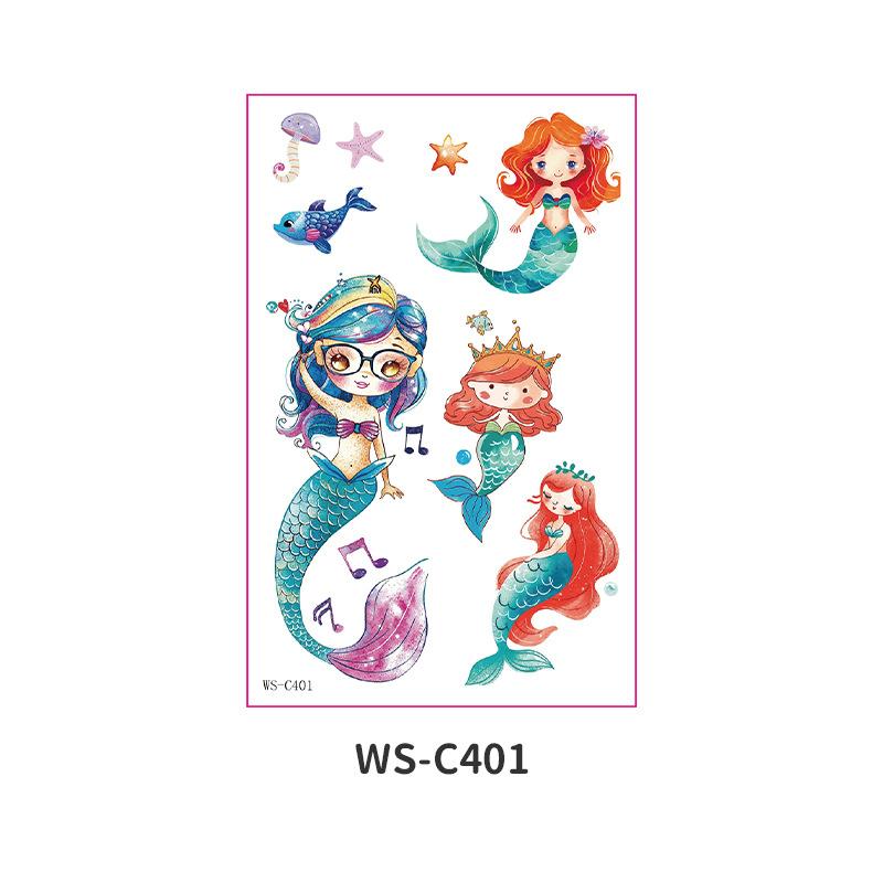 Children's Cartoon Mermaid Tattoo Sticker Pink Princess Waterproof Cute Fun Disposable Bonus Sticker