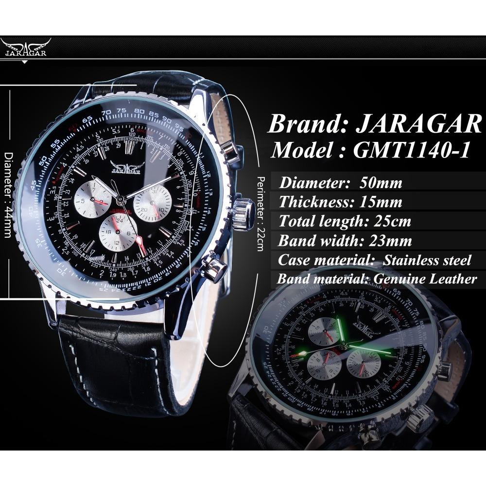 JARAGAR Herrenmode, lässig, ausgehöhlt, großes Zifferblatt, automatische mechanische Uhr GMT1140-1-A
