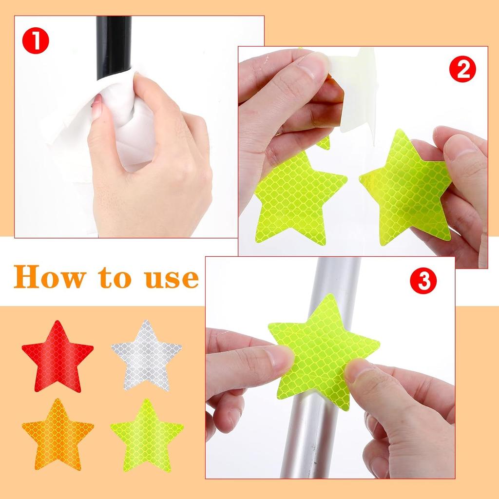 40Pcs Star Shape Reflective Stickers, Warning Safety Reflector Stickers for Kids, Waterproof Safety Helmet Stickers for Vehicles, Bicycles,