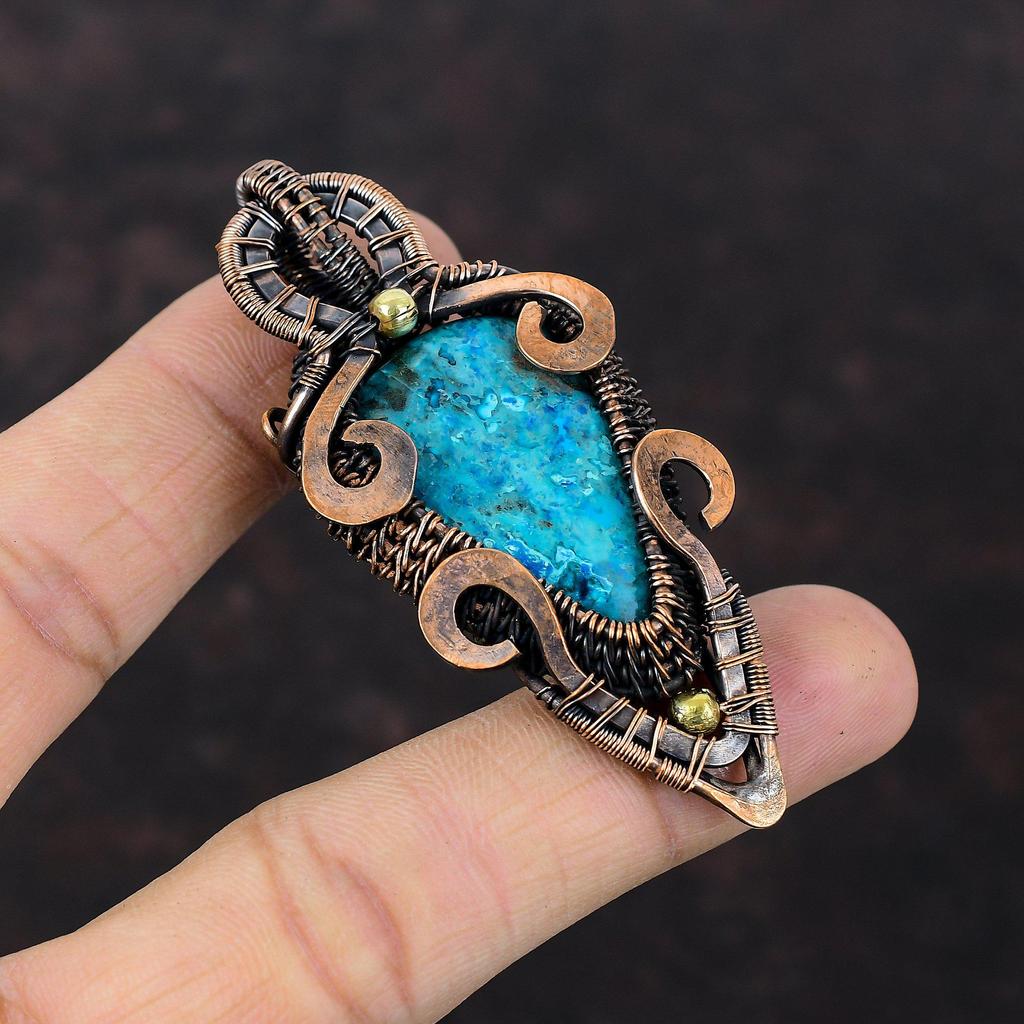 Chrysocolla Pendant Copper Wire Wrapped Pendant Ethnic Style Pendant Gemstone Pendant Beautiful Copper Jewelry Handmade Pendant Gift For Her