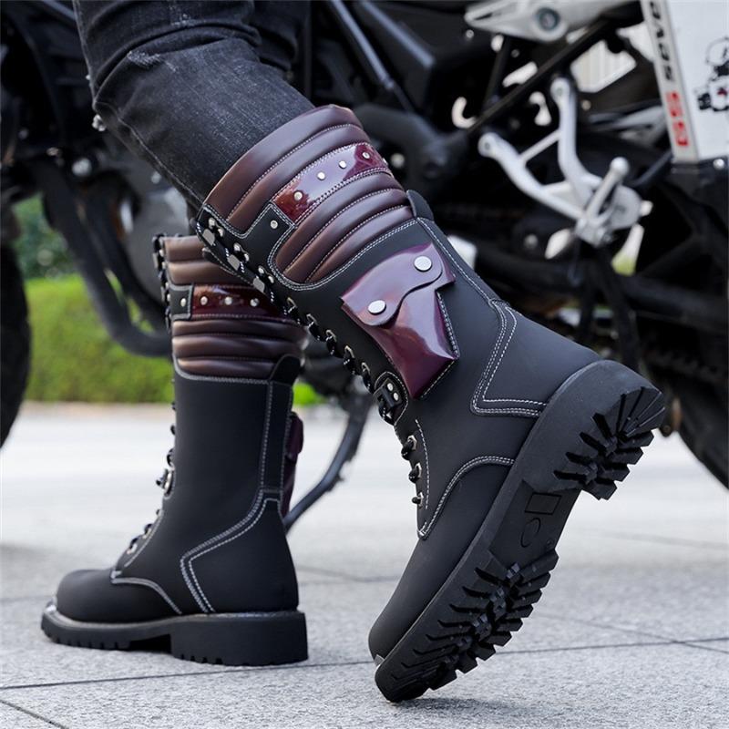 Pánské vysoké motocyklové boty Niche Cool Design s přezkou na opasku pro rytíře Pánské boty Retro Britské pracovní boty Botas Hombre