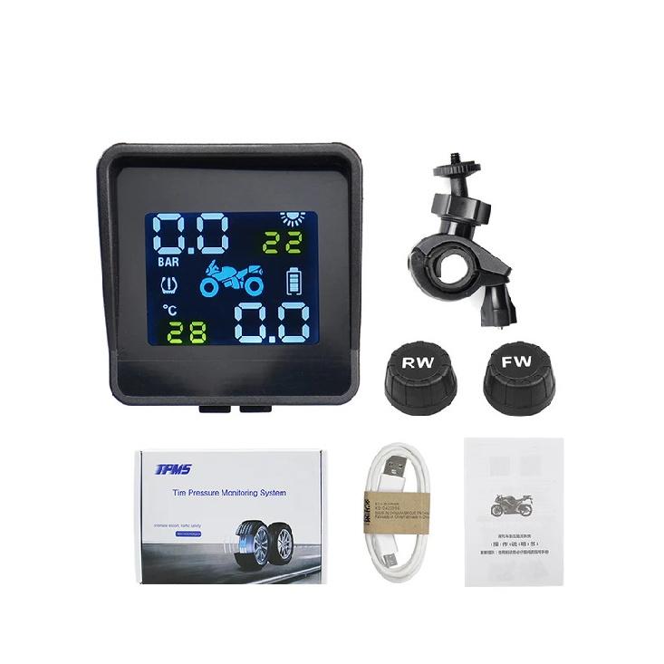 Best quality USB Solar Charging Motorcycle TPMS Motor Tire Pressure Tyre Temperature Monitoring Alarm System with 2 External